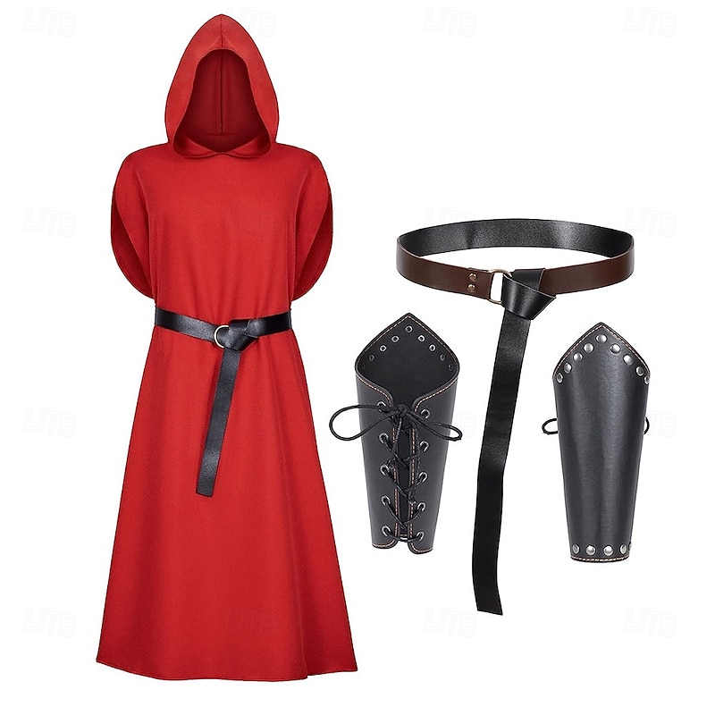 Retro Vintage Medieval Renaissance Cosplay Costume Tunic Warrior Knight Ritter Knights Templar Solid Color Fancy Dress Men's Celtic Halloween Carnival Masquerade Halloween Masquerade LARP Adults Belt2