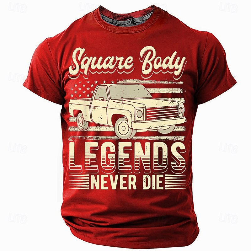 Mens Square Body Legends Never Die Truck Graphic Short Sleeve T-Shirt3
