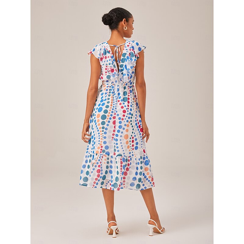 Colorful Polka Dot Chiffon Ruffled Waisted Dress2
