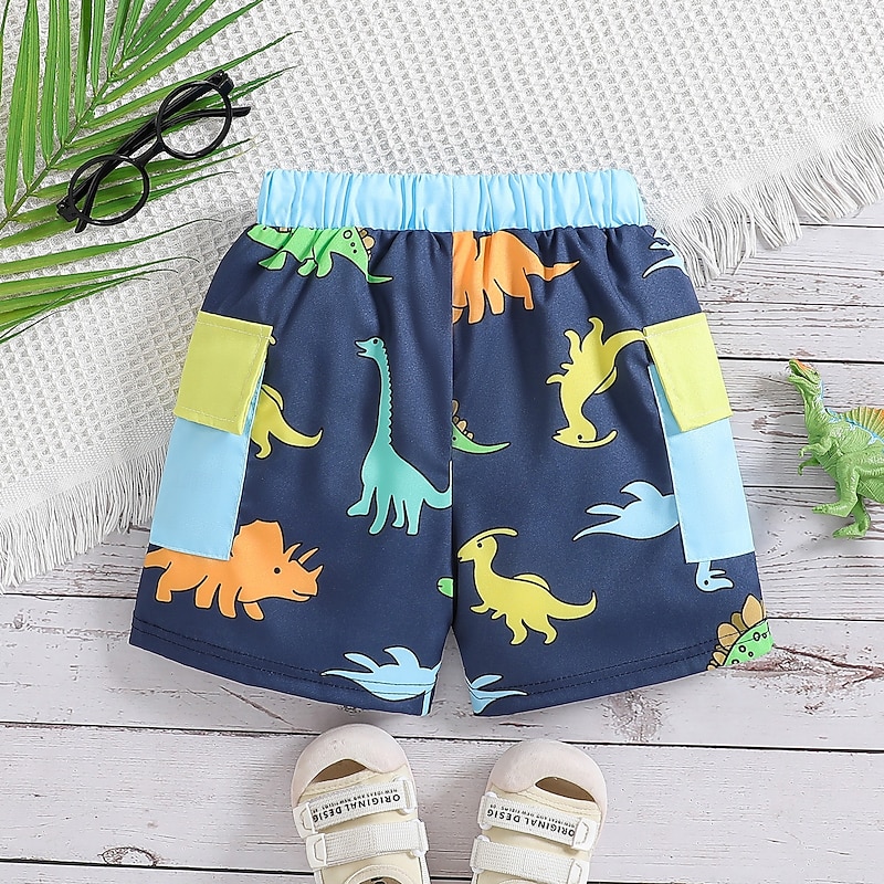 Toddler Boys One Piece Beach Shorts Outdoor Beach Children's Day Animal Print Basic Print Bathing Suits 4-7 Years Summer Blue2