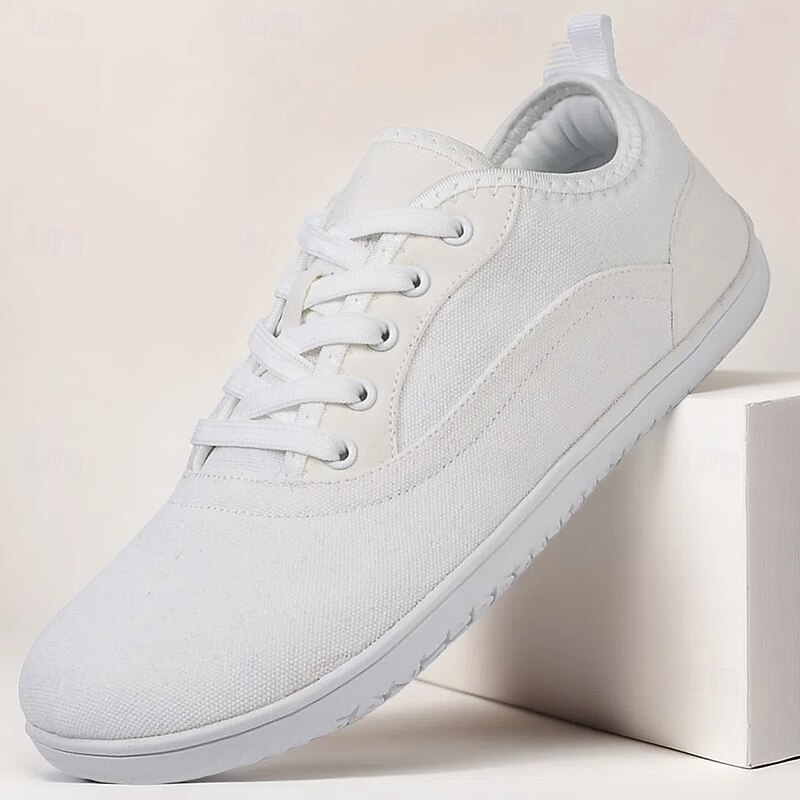 Men's All-White Canvas Casual Sneakers – Minimalist Everyday Shoes for Commuting, College and Casual Fridays