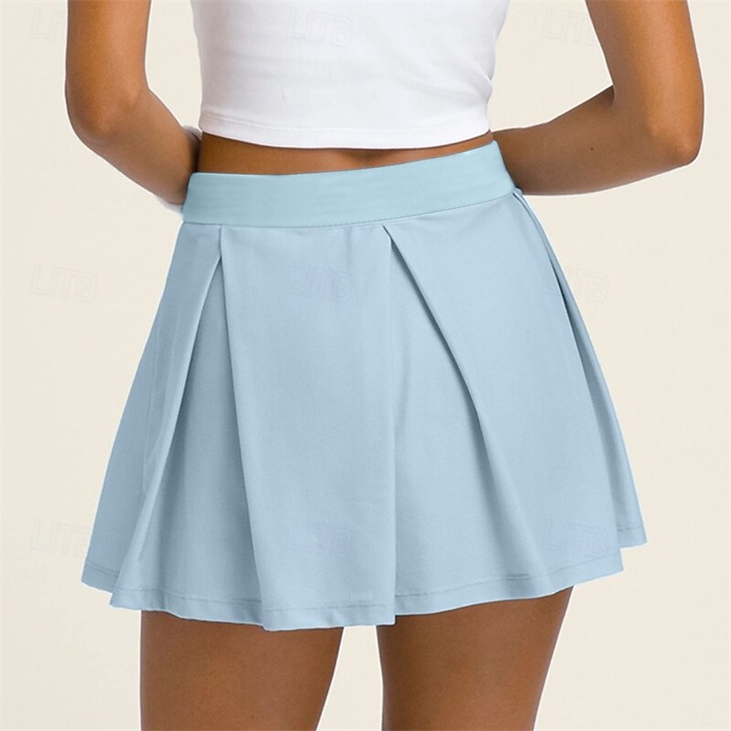 Women's Solid Colored Tennis Skirts Tennis Skirts with Shorts Hollow Out Quick Dry Breathable Tennis Golf Pickleball Light Blue Tennis Clothing4