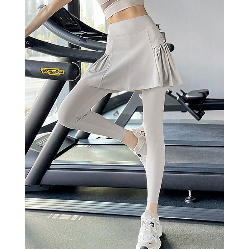 Women's Solid Colored Tennis Skirt with Leggings Side Pockets Quick Dry Tennis Golf Pickleball Bottoms Light Coffee Black Green Spandex Tennis Clothing2