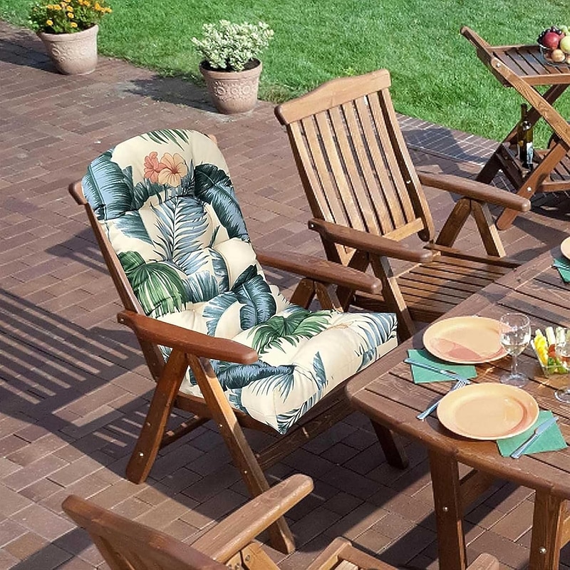 Waterproof  Outdoor Patio Chair Cushions And Pads Non Slip High Backed Chair Pads Lounger Cushion High Backed Cushion Garden High Back Chair Cushion Patio Lawn Chaise Recliner