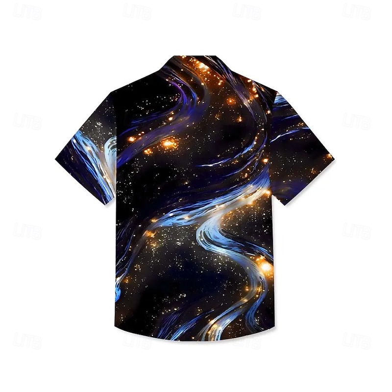 Men's Geometric Marble Abstract Liquid Art Shirt Summer Shirt Button Up Shirt Short Sleeve Fashion Casual Outdoor Vacation Dailywear Summer Spring Turndown 3D Print Collared Shirts Black2