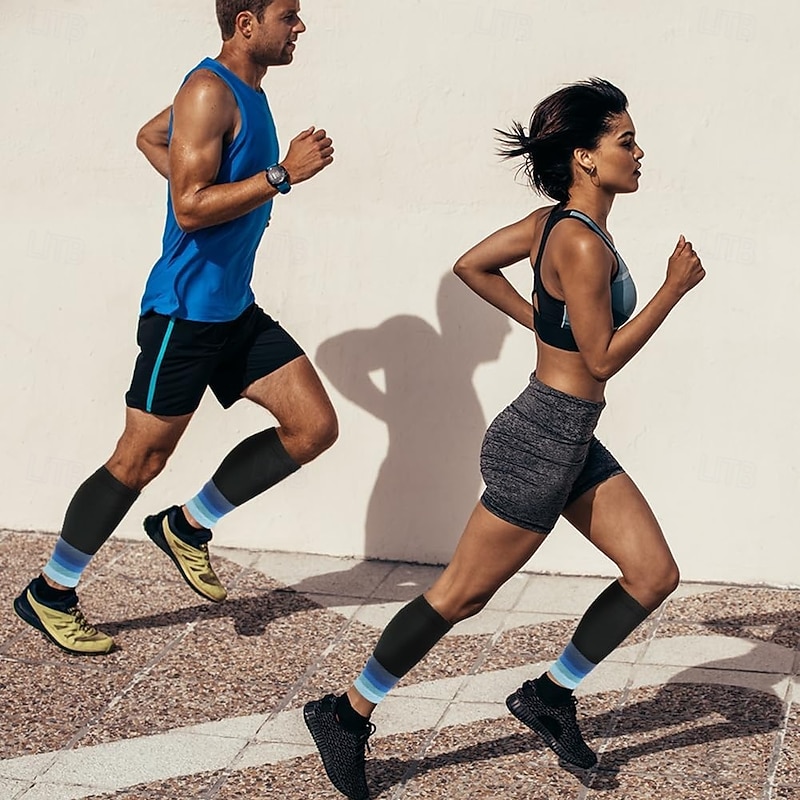 3 Pairs Calf Compression Socks for Men and Women, Gradient Blue Sports Leg Sleeves for Running, Hiking, Gym, Cycling, Football, Breathable Support3