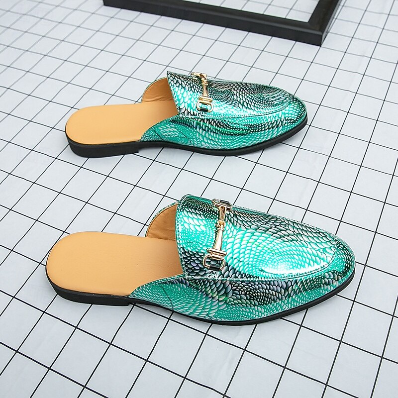 Men's Green Snakeskin Loafers with Gold Accents – Fashionable Slip-Ons for Formal Dinners and Night Out4