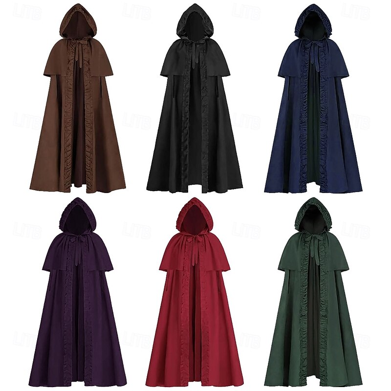 Retro Vintage Medieval 17th Century Cloak Lady Outlander Fancy Dress Women's Viking Masquerade Party Adults Cloak