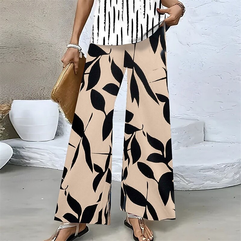 Women's Cropped Pants Palazzo Pants Fashion Streetwear Comfort Ankle-Length Mid Waist Plants Elastic Waist Comfy Outdoor Comfortable Street Daily Wear Going out Khaki Army Green Beige Summer Regular2