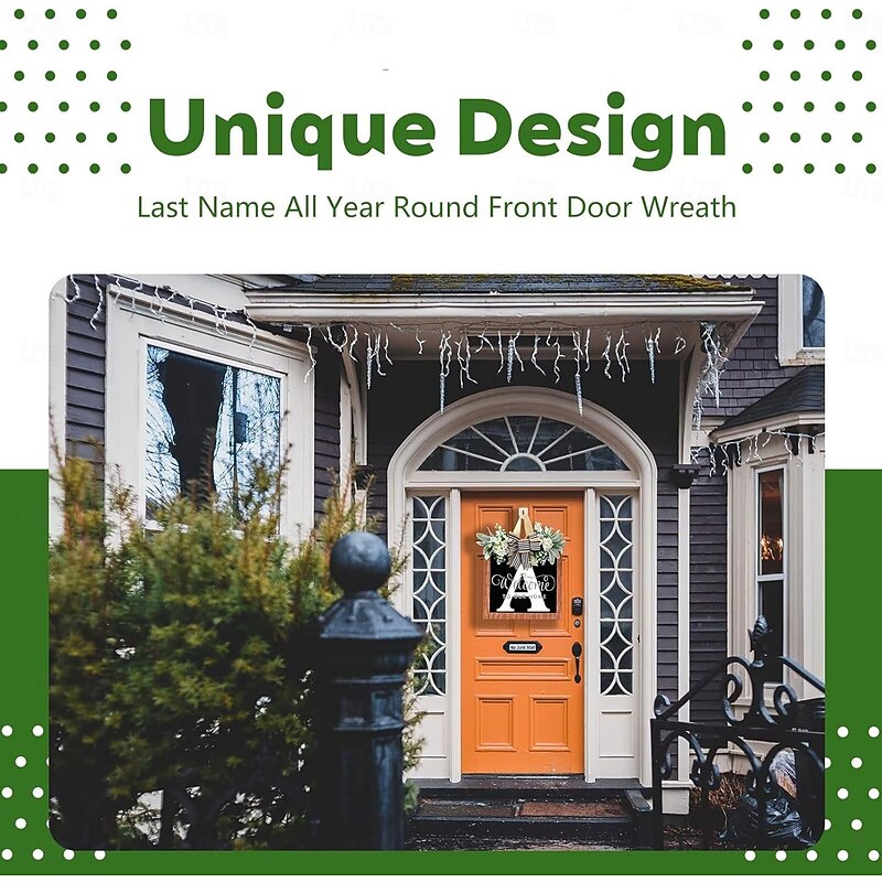 Last Name Welcome Door Wreath for Front Door 26 Letter All Year Round Wooden Hanging Decoration for Farmhouse Home Outdoor and Indoor Decor3