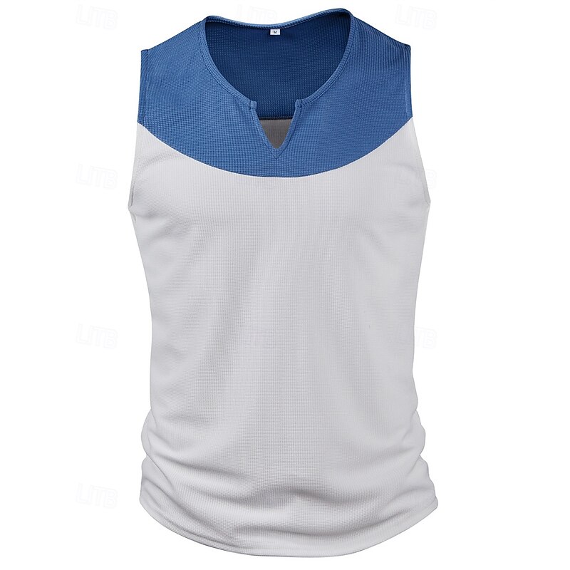 Men's Tank Top Vest Top Undershirt Sleeveless Shirt Sleeveless V Neck Summer Color Block Fashion Designer Basic Patchwork Jacquard Vacation Street Going out White Top Tee for Men2
