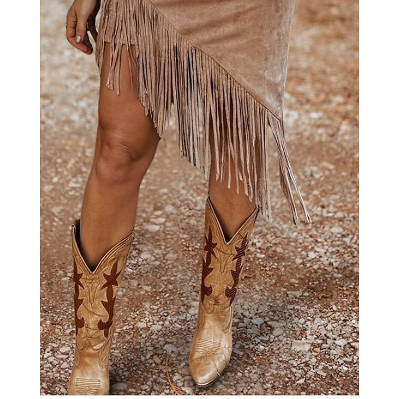 Women's Skirt Bohemia Fashion Boho Midi Mid Rise Skirts Plain Tassel Fringe Micro-elastic Vacation Street Light Brown Summer Polyester3