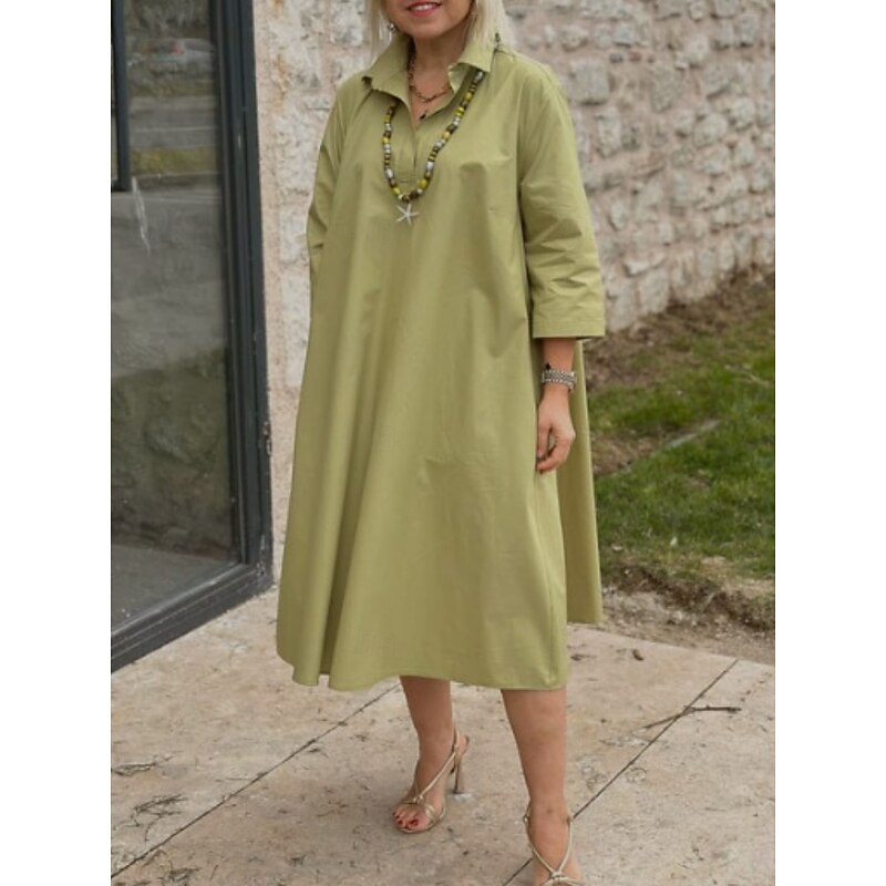 Women's Maxi Dress Summer Dress Casual Daily Regular Fit Plain 3/4 Length Sleeve V Neck Black Yellow Red Green Summer3