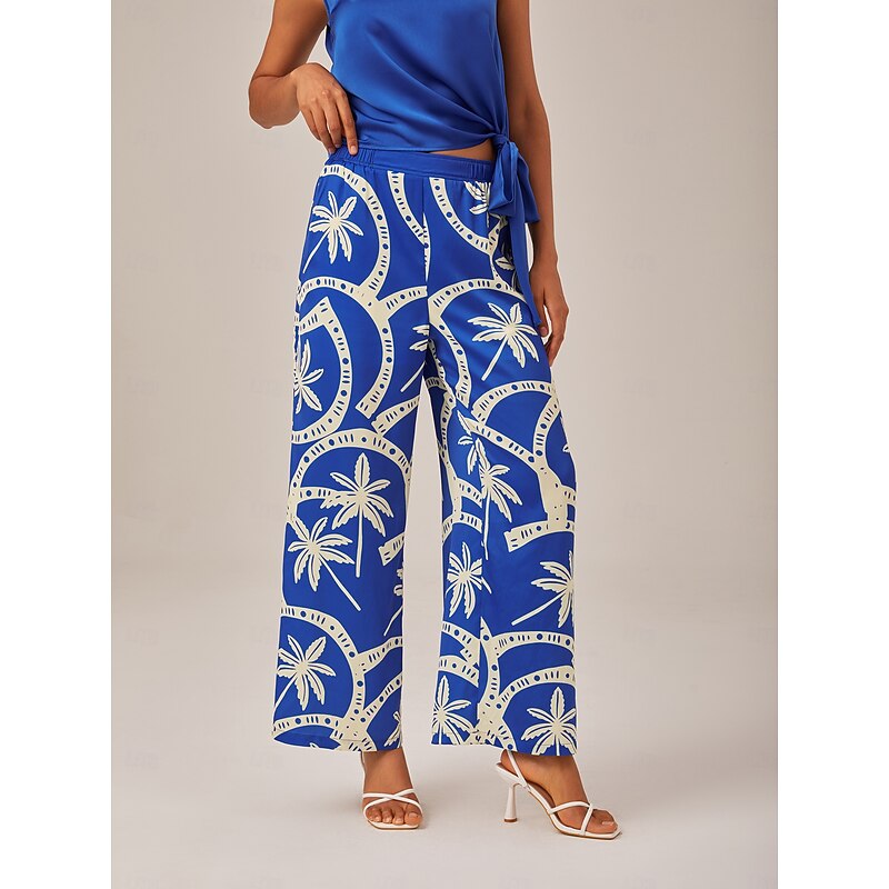 Elastic Waist Geometric Print Wide Leg Pants4