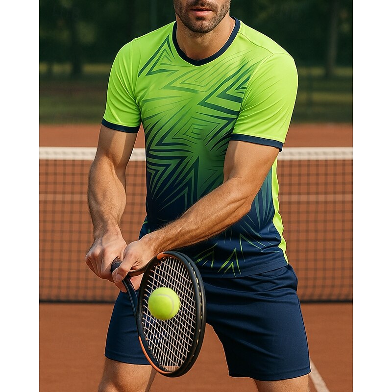 Men's Graphic Sports Set Shirts & Shorts Tennis Set Two-piece Suit Short Sleeves Sweat-Wicking Moisture Wicking Breathable Tennis Golf Pickleball Blue Orange Green Tennis Clothing3