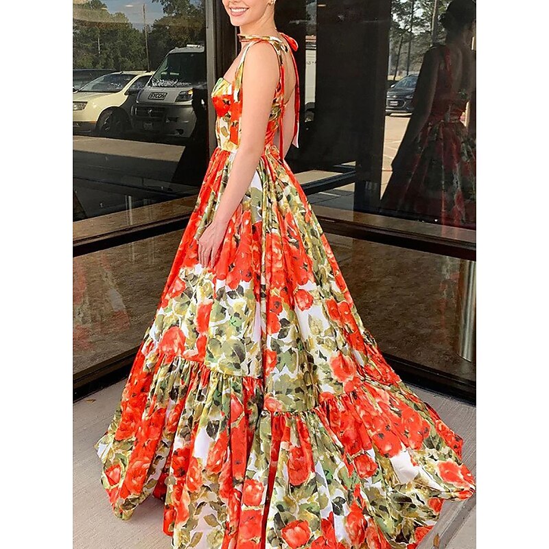 Women's Long Dress Maxi Dress Skater Dress Sundress Summer Dress Fashion Modern Mature Graduation Beach Summer Dress Regular Fit Floral Fruit Sleeveless Straps Red Summer2