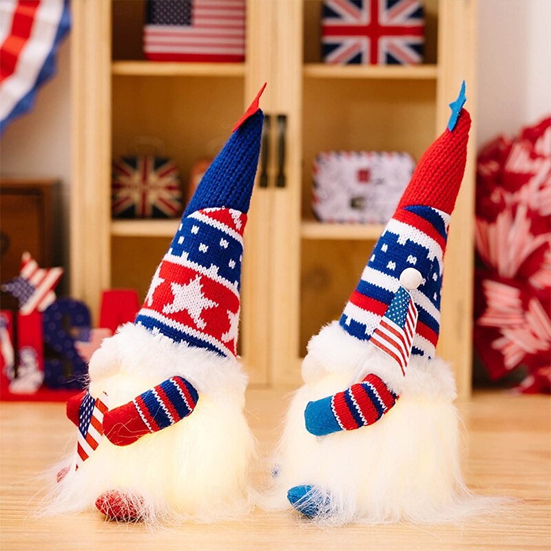 1 Pc. July 4th Independence Day Knitted Love American Flag Glowing Rudolf Dwarf Doll Party Patriotic Decorative Lamp AAA Battery3