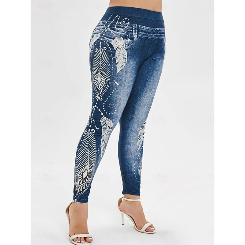 Women's Leggings Trousers 3D Print Vacation Vintage Fashion Full Length High Waist Graphic Soft Comfortable Micro-elastic Outdoor Street Black Wine Dark Blue Light Blue Summer Spring Slim Fit