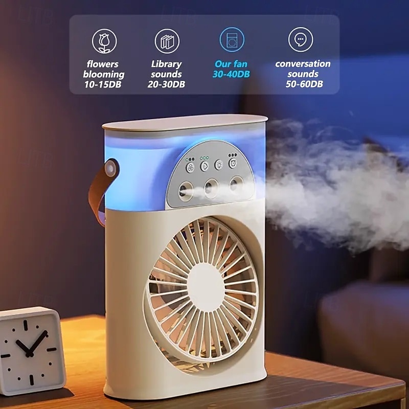 3-in-1 Misting Fan with Humidifier and RGB Night Light – Portable Desktop Cooler with 250ml Water Tank for Home/Office/Travel3