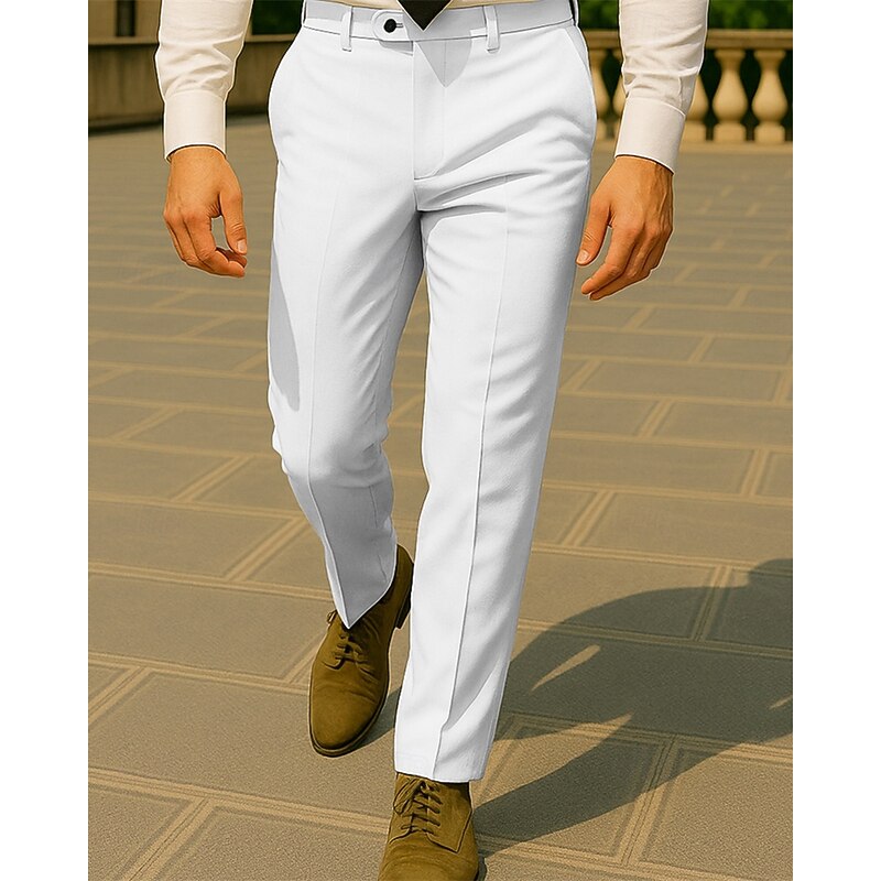 Men's Dress Pants Trousers Chinos Slacks Buttons Pocket Plain Comfort Formal Party Work Fashion Classic Style Black White Micro-elastic