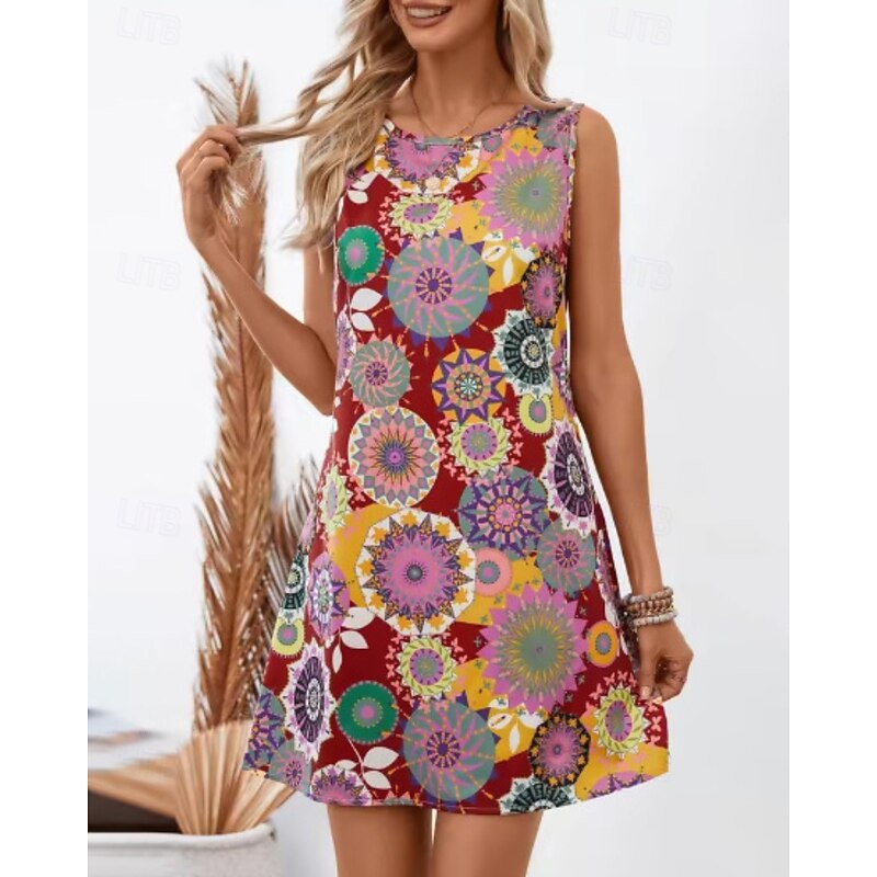 Women's Mini Dress Floral Dress Boho Dress Fashion Classic Outdoor Vacation Daily Regular Fit Flower Sleeveless Crew Neck Pink Red Summer