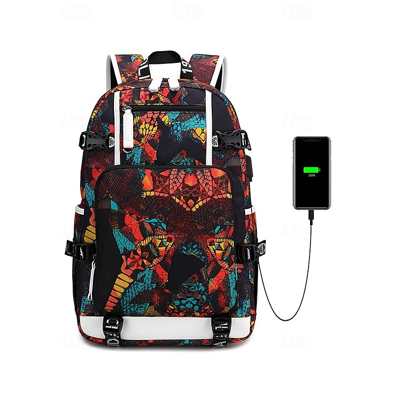 Kids' Galaxy Print Waterproof School Backpack with USB Charging Port – Durable Lightweight Student Bookbag for Boys Girls, Perfect for Daily School, Travel and Outdoor Activities