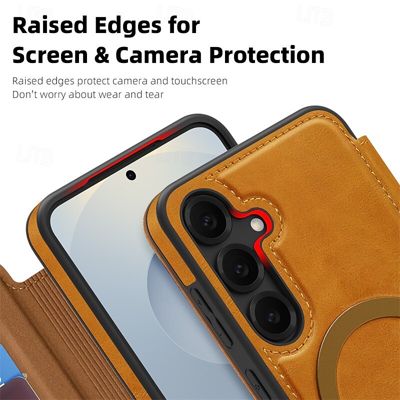 Phone Case For Samsung Galaxy S25 S25 Edge S24 S24 FE S23 Ultra Plus S22 Magnetic Adsorption Flip Cover Support Wireless Charging Card Slot Shockproof TPU PC PU Leather3