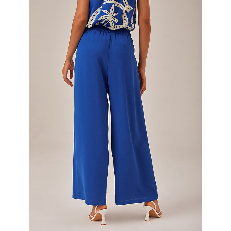 Elastic Waist Drawstring Wide Leg Resort Pants4