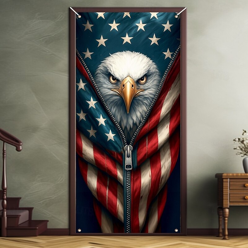 Independence Day Door Decorations Door Covers American Patriotic Egale Door Tapestry Door Curtain Decoration Backdrop Indoor/Outdoor Door Banner for Front Door Farmhouse
