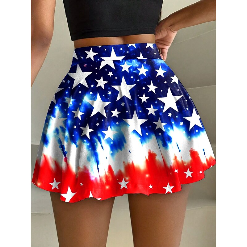 Women's Patriotic  Skirt Fashion Casual Mini High Waist Skirts Graphic Stretchy Daily Black Red Royal Blue Dark Blue Summer Polyester2