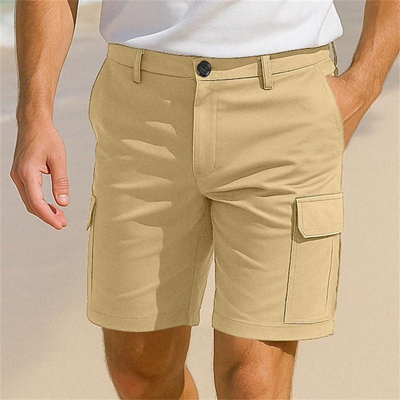 Men's Cargo Shorts Outdoor Shorts Beach Shorts Hiking Shorts Elastic Waist Multi Pocket Straight Leg Plain Breathable Moisture Wicking Knee Length Casual Daily Holiday Vacation Fashion Black Green