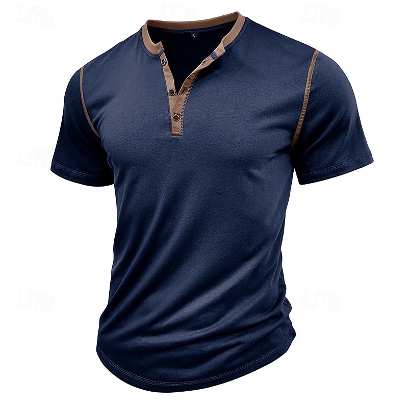 Men's Henley Shirt Cotton Blend Tee Top Short Sleeve Plain Raglan Sleeve Solid Fashion Designer Basic Patchwork Henley Street Casual Going out Summer Spring Black White Yellow Henley T-Shirt