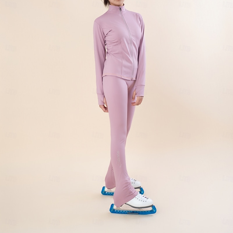 Figure Skating Fleece Jacket Figure Skating Pants Women's Girls' Ice Skating Jacket Tights Top Black Red Patchwork Thumbhole Spandex Stretchy Training Practice