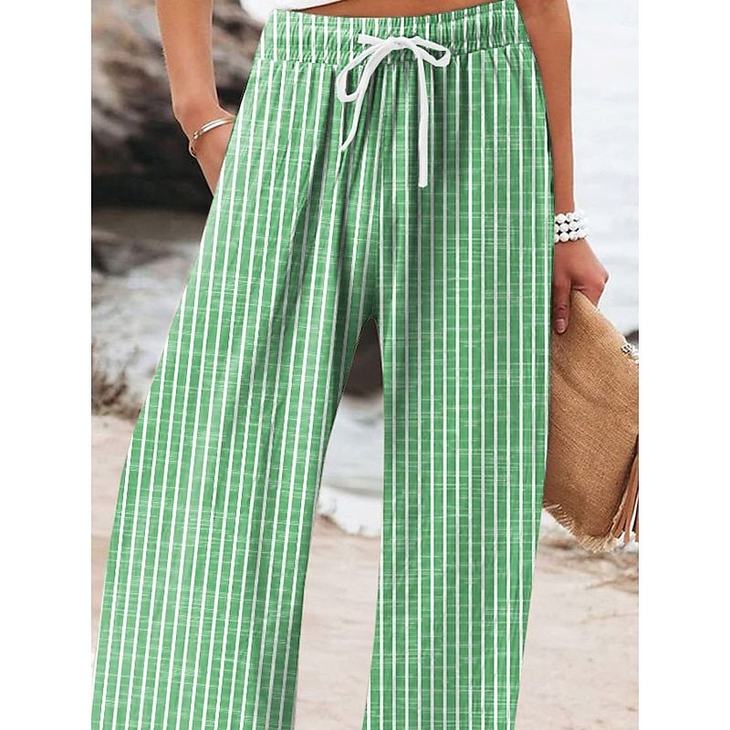 Women's Wide Leg Chinos Beach Shorts Vacation Fashion Casual Full Length High Waist Graphic Stripe Drawstring Printing Soft Breathable Micro-elastic Vacation Casual Daily Violet Robin's Egg Blue Green3