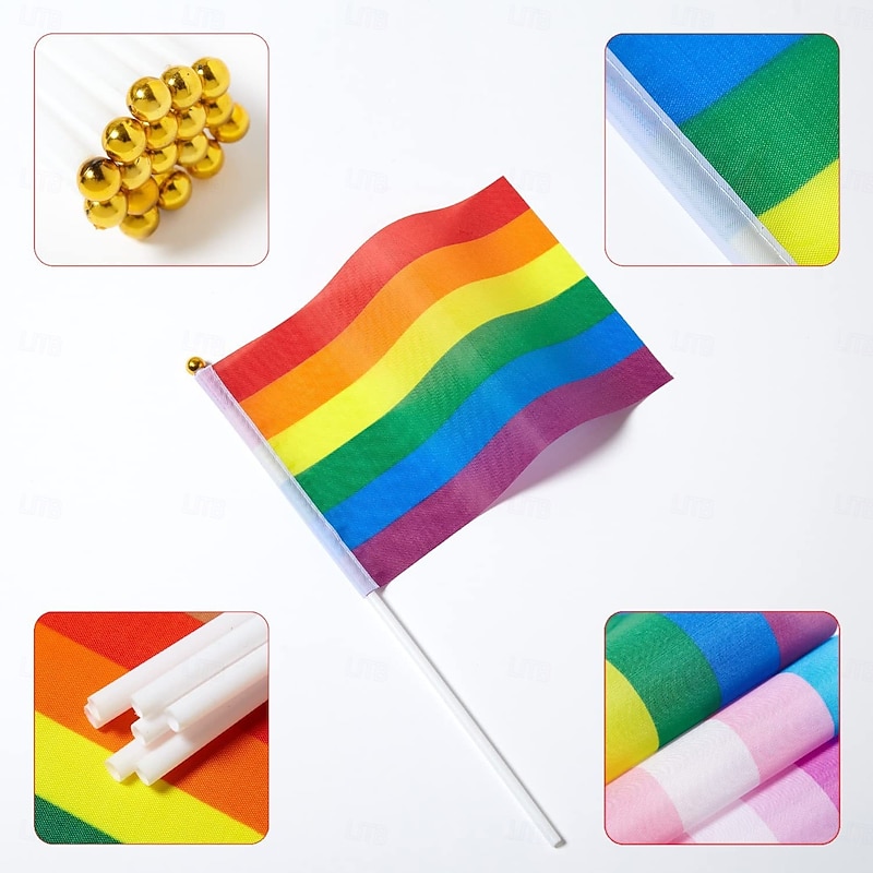 5pcs Pride LGBTQ Rainbow Patchwork Waving Flag, Handheld Banner for Gay Pride Month Party Decoration, Love is Love