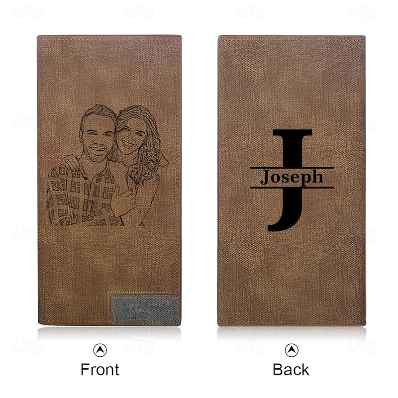 Personalized Photo Engraved Leather Wallet Custom Best Gift for Dad, Custom Name and Initial, Unique Design for Valentine's Day, Father's Day, Anniversary, Birthday, Christmas Gift for Him
