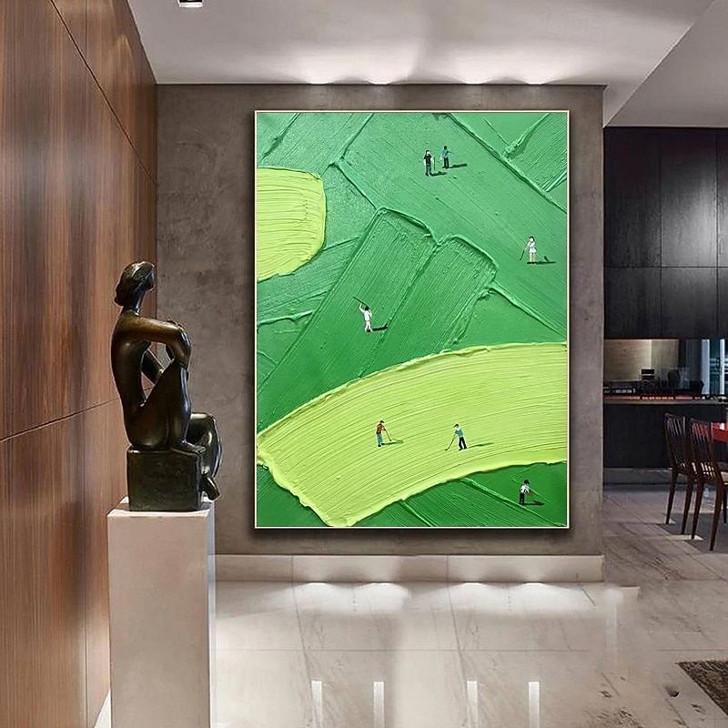 Handmade Oil Painting Canvas Wall Art Decoration Green Thick Oil Golf Abstract Painting for Home Decor Stretched Frame Hanging Painting/Rolled Frameless Unstretched Painting4