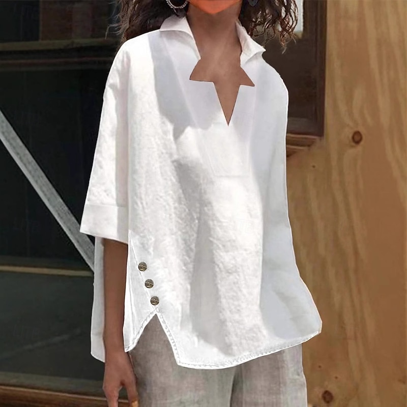 Women's Shirt Solid Color Plain Elegant Daily Casual Half Sleeve V Neck Regular Tops Daily Holiday White Summer Spring Fall