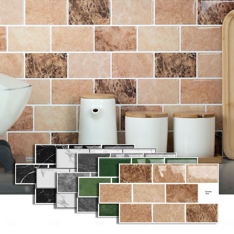 12pcs 3D Peel and Stick Tile Stickers for Walls, Waterproof Vinyl Backsplash Decals, Self-Adhesive Removable Wall Tiles for Kitchen, Bathroom, Living Room, Home Decor