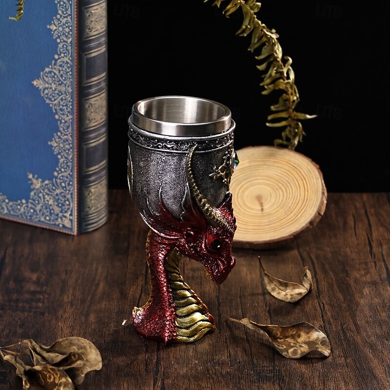 Vintage Medieval Wine Glass with 3D Dragon Head Design, Western Mythical Dragon Goblet, Stainless Steel Red Wine Goblet, Fantasy Style3