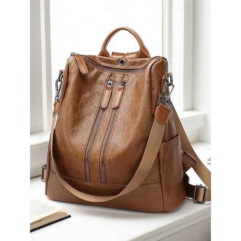 Women's Faux Leather Convertible Backpack Wallet - Multifunctional Anti-theft Shoulder Bag with Headphone Hole and Zipper Pocket for Daily School, Casual Travel and Work