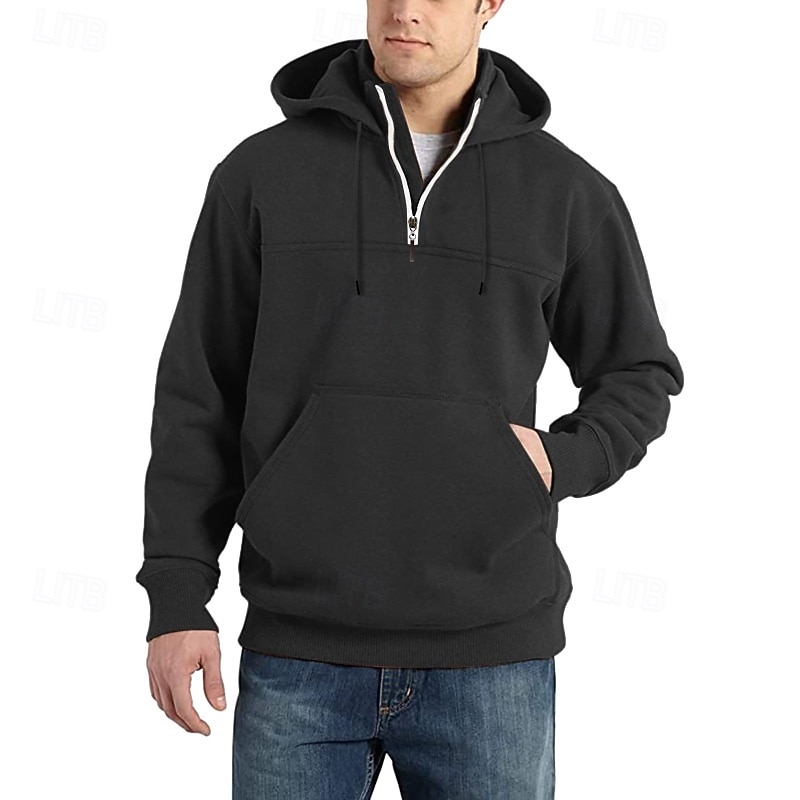 Men's Hoodie Zip Sweatshirt Black Wine Navy Blue Blue Dark Green Hooded Plain Zip Up Front Pocket Quarter Zip Sports & Outdoor Casual Daily Streetwear Cool Sportswear Spring &  Fall Clothing Apparel