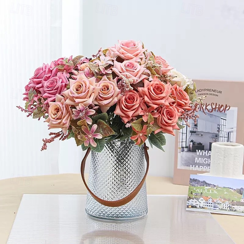 7-Head Artificial Rose Hairpin Bouquet, Silk Fake Flowers for Home Decor, Weddings, Celebrations, Photography, and Handheld Floral Arrangements4