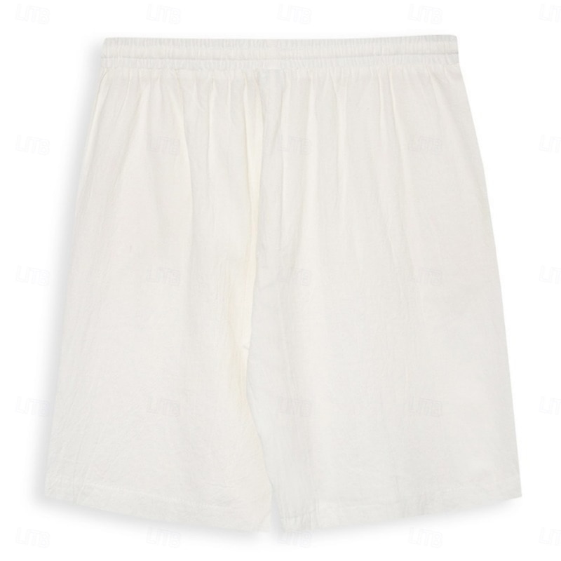 Men's Shorts Summer Shorts Beach Shorts Baggy Shorts Drawstring Elastic Waist Straight Leg Plain Comfort Breathable Knee Length Outdoor Casual Daily Vacation Ethnic Style Black White Micro-elastic3