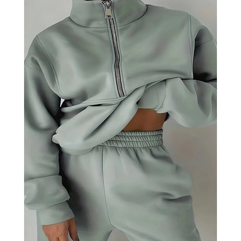 Women's Sweatpants Fleece Tracksuit Track Top Zipper 2 Piece Solid Colored Jacket and Sweatpants Clothing Suit Fall Forest Green Navy Gym Sports Running Thermal Warm Windproof Long Sleeve Sport4