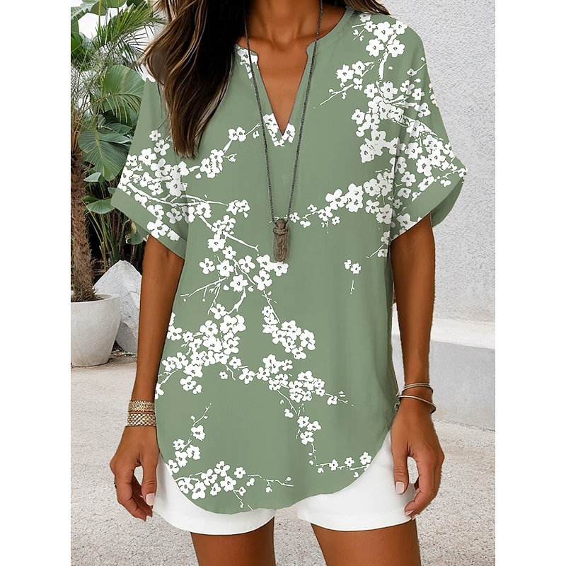 Women's Boho Shirt Floral Graphic Elegant Daily Stylish Short Sleeve Regular Tops Daily Holiday Sage Green Purple Green Summer Spring3