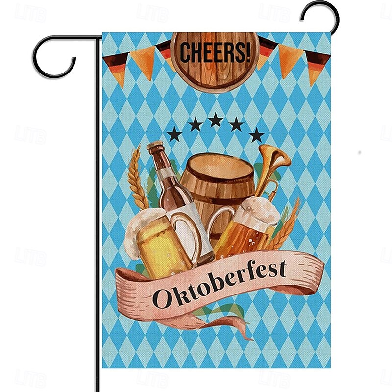 Oktoberfest Garden Flag German Bavarian 12 x 18 Inch Yard Flags, Small Garden Flags for Outside, Outdoor Flags,Beer Design White Blue Plaid Holiday Garden Flags2