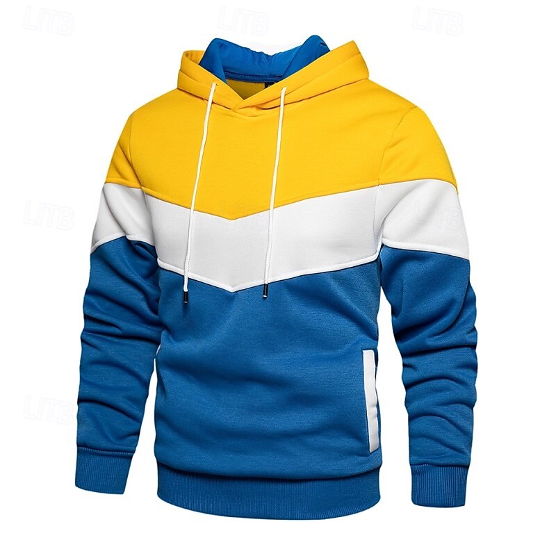 Men's Hoodie Pullover Hoodie Sweatshirt Light Yellow Wine Red Denim Blue Black White Hooded Color Block Front Pocket Sports & Outdoor Casual Daily Streetwear Cool Sportswear Fall & Winter Clothing2