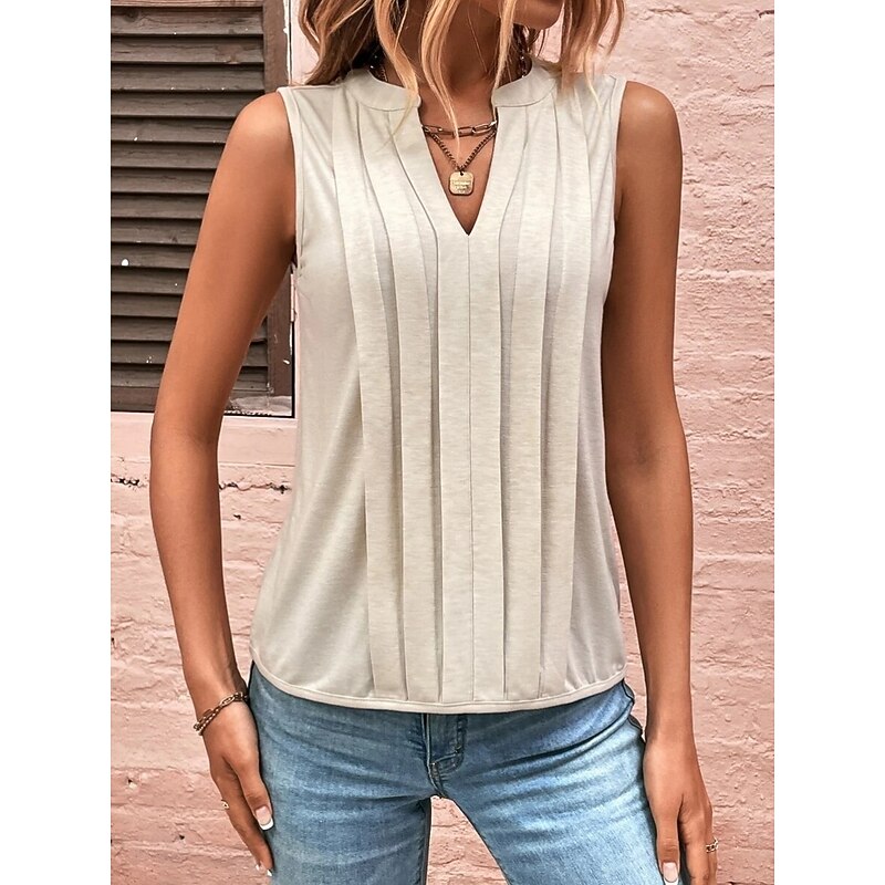 Women's Camisole Tank Top Solid Color Daily Casual Sleeveless V Neck Regular Tops Daily Purple Green Apricot Gray Summer Spring4