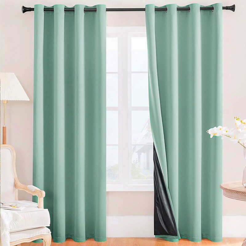 100% Blackout Curtains for Bedroom, Thermal Insulated Linen Look Grommet Window Curtain Drapes with Black Back for Living Room2